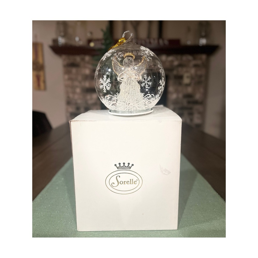 Vintage Sorelle Glass Angel w/ Star Ornament Snowflake Design Light Up w/box